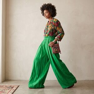 Kenzo x H&M Reversible Womens Pants Small Green Silk Blend Pleated Culottes